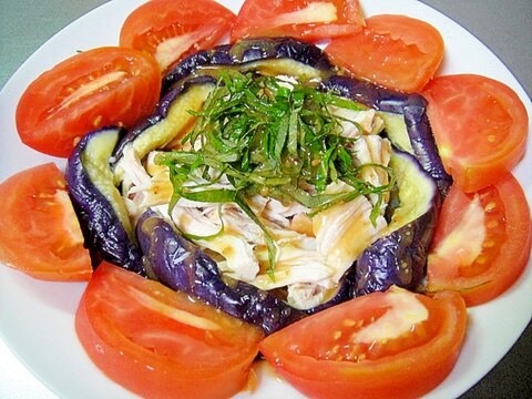 蒸し茄子と蒸し鶏のバンバンジー風